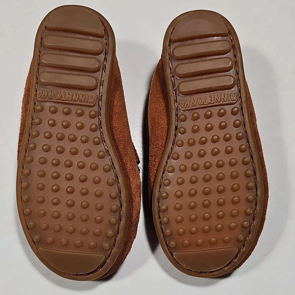 Minnetonka Brown Kids Suede Moccasin Slippers